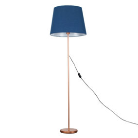 ValueLights Modern Copper Metal Standard Floor Lamp With Navy Blue Shade