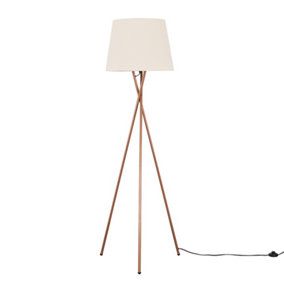ValueLights Modern Copper Metal Tripod Floor Lamp With Beige Tapered Shade - Includes 6w LED Bulb 3000K Warm White