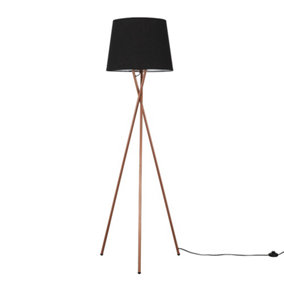 ValueLights Modern Copper Metal Tripod Floor Lamp With Black Shade