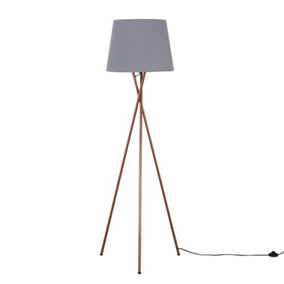 ValueLights Modern Copper Metal Tripod Floor Lamp With Grey Shade