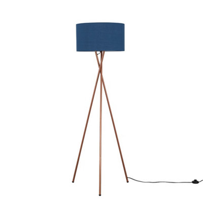 ValueLights Modern Copper Metal Tripod Floor Lamp With Navy Blue