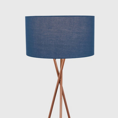 ValueLights Modern Copper Metal Tripod Floor Lamp With Navy Blue