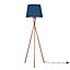 ValueLights Modern Copper Metal Tripod Floor Lamp With Navy Blue Shade