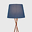 ValueLights Modern Copper Metal Tripod Floor Lamp With Navy Blue Shade