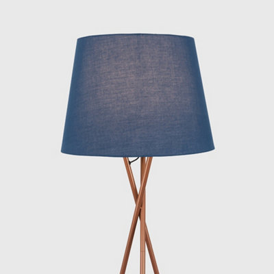 ValueLights Modern Copper Metal Tripod Floor Lamp With Navy Blue Tapered Shade - Includes 6w LED Bulb 3000K Warm White