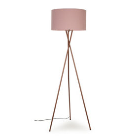 ValueLights Modern Copper Metal Tripod Floor Lamp With Pink Cylinder Shade - Includes 6w LED Bulb 3000K Warm White