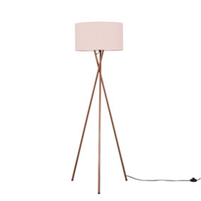 ValueLights Modern Copper Metal Tripod Floor Lamp With Pink Cylinder Shade