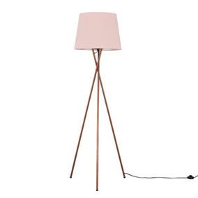 ValueLights Modern Copper Metal Tripod Floor Lamp With Pink Tapered Shade - Includes 6w LED Bulb 3000K Warm White