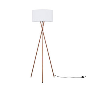 ValueLights Modern Copper Metal Tripod Floor Lamp With White Cylinder Shade - Includes 6w LED Bulb 3000K Warm White