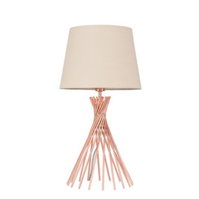 ValueLights Modern Copper Metal Wire Twist Design Table Lamp With Beige Light Shade