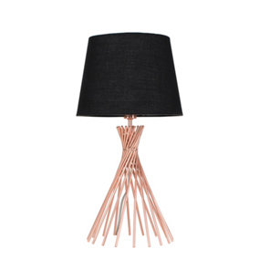 ValueLights Modern Copper Metal Wire Twist Design Table Lamp With Black Tapered Light Shade With LED Golfball Bulb In Warm White
