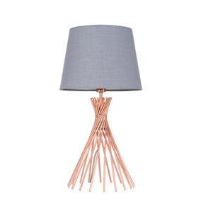 ValueLights Modern Copper Metal Wire Twist Design Table Lamp With Grey Light Shade