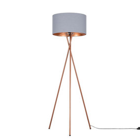 ValueLights Modern Copper Tripod Floor Lamp With Grey And Copper Shade