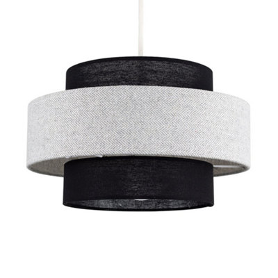 ValueLights Modern Cylinder Ceiling Pendant Light Shade In Black And Grey Herringbone Finish