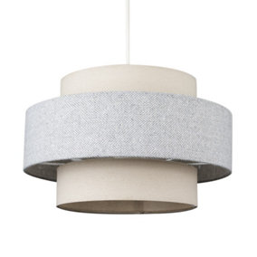 ValueLights Modern Cylinder Ceiling Pendant Light Shade In Cream And Grey Herringbone Finish