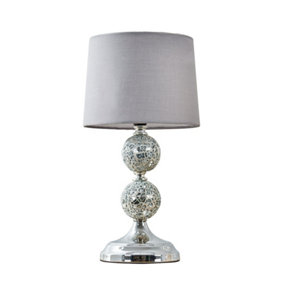 ValueLights Modern Decorative Chrome And Mosaic Crackle Glass Table Lamp With Grey Shade