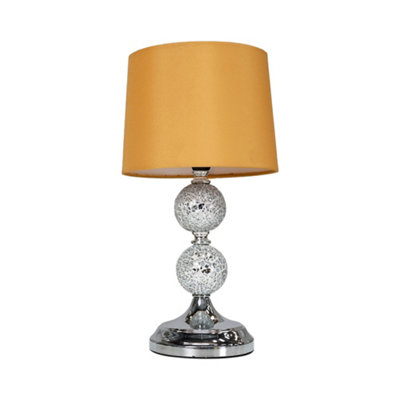 ValueLights Modern Decorative Chrome And Mosaic Crackle Glass Table Lamp With Mustard Shade