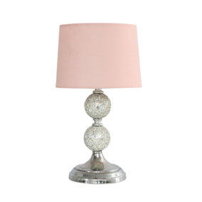 ValueLights Modern Decorative Chrome And Mosaic Crackle Glass Table Lamp With Pink Shade