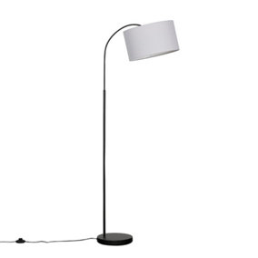 ValueLights Modern Designer Style Black Curved Stem Floor Lamp With Grey Drum Shade