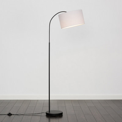 ValueLights Modern Designer Style Black Curved Stem Floor Lamp With Grey Drum Shade