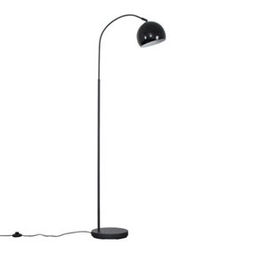 ValueLights Modern Designer Style Dark Grey Curved Stem Floor Lamp With Black Dome Shade