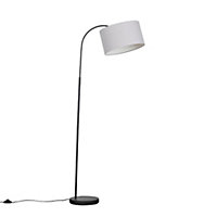 ValueLights Modern Designer Style Dark Grey Curved Stem Floor Lamp With Grey Drum Shade
