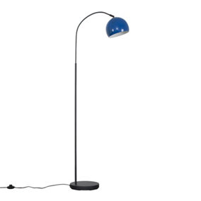 ValueLights Modern Designer Style Dark Grey Curved Stem Floor Lamp With Navy Blue Dome Shade