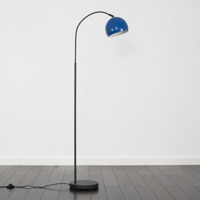 ValueLights Modern Designer Style Dark Grey Curved Stem Floor Lamp With Navy Blue Dome Shade