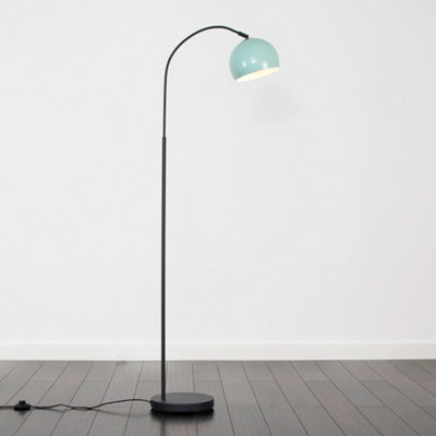 ValueLights Modern Designer Style Dark Grey Curved Stem Floor Lamp With Pale Blue Dome Shade
