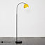 ValueLights Modern Designer Style Dark Grey Curved Stem Floor Lamp With Yellow Dome Shade