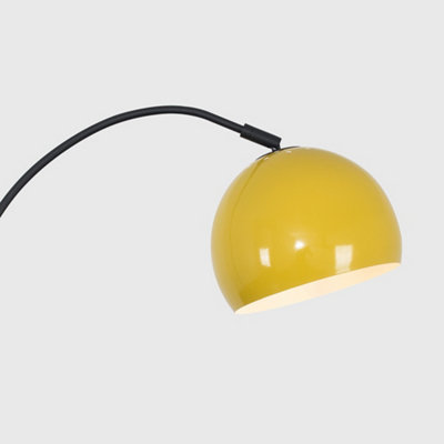 ValueLights Modern Designer Style Dark Grey Curved Stem Floor Lamp With Yellow Dome Shade
