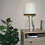 ValueLights Modern Distressed Wood And Silver Chrome Tripod Table Lamp With Beige Light Shade