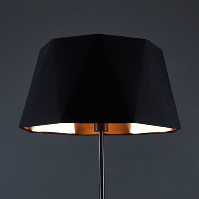 ValueLights Modern Floor Lamp In Black Metal Finish With Black Copper Geometric Shade