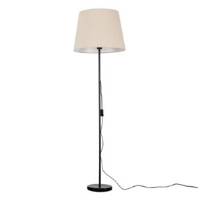 ValueLights Modern Floor Lamp In Black Metal Finish With Extra Large Beige Light Shade