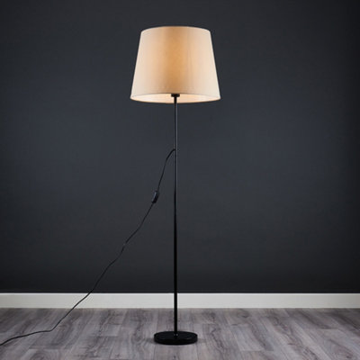 ValueLights Modern Floor Lamp In Black Metal Finish With Extra Large Beige Light Shade