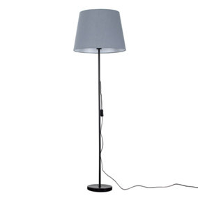 ValueLights Modern Floor Lamp In Black Metal Finish With Extra Large Grey Light Shade