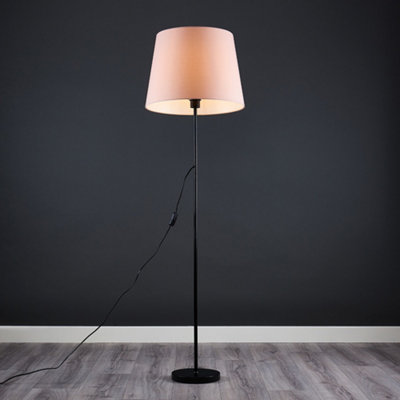 ValueLights Modern Floor Lamp In Black Metal Finish With Extra Large Pink Light Shade