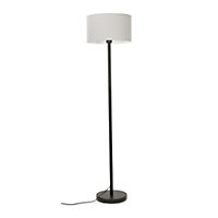 ValueLights Modern Floor Lamp In Black Metal Finish With Grey Drum Shade