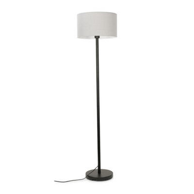ValueLights Modern Floor Lamp In Black Metal Finish With Grey Drum Shade