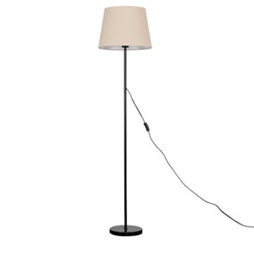 ValueLights Modern Floor Lamp In Black Metal Finish With Large Beige Light Shade