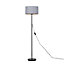 ValueLights Modern Floor Lamp In Black Metal Finish With Warm Grey Gold Drum Shade