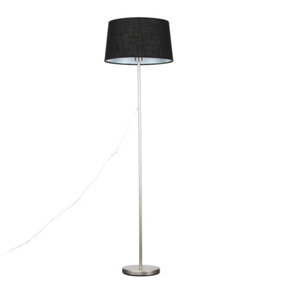 ValueLights Modern Floor Lamp In Brushed Chrome Metal Finish With Black Faux Linen Shade