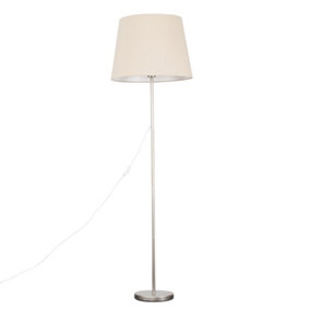 ValueLights Modern Floor Lamp In Brushed Chrome Metal Finish With Extra Large Beige Shade