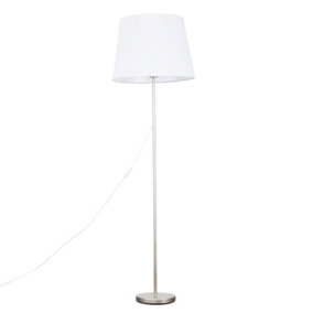 ValueLights Modern Floor Lamp In Brushed Chrome Metal Finish With Extra Large White Shade