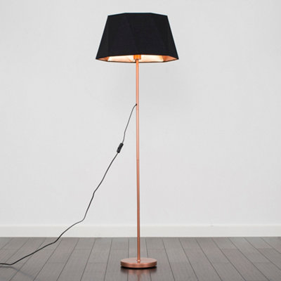 ValueLights Modern Floor Lamp In Copper Metal Finish With Black Copper Geometric Shade