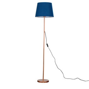 ValueLights Modern Floor Lamp In Copper Metal Finish With Blue Shade