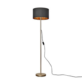 ValueLights Modern Floor Lamp In Gold Metal Finish With Black Gold Drum Shade