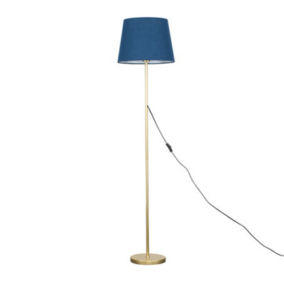 ValueLights Modern Floor Lamp In Gold Metal Finish With Navy Blue Shade