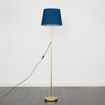 ValueLights Modern Floor Lamp In Gold Metal Finish With Navy Blue Shade