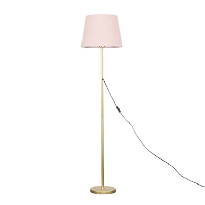 ValueLights Modern Floor Lamp In Gold Metal Finish With Pink Shade